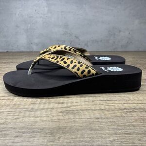Yellow Box Flip Flops Sz 6.5~Leopard Print Furry Straps Leather "Burst"